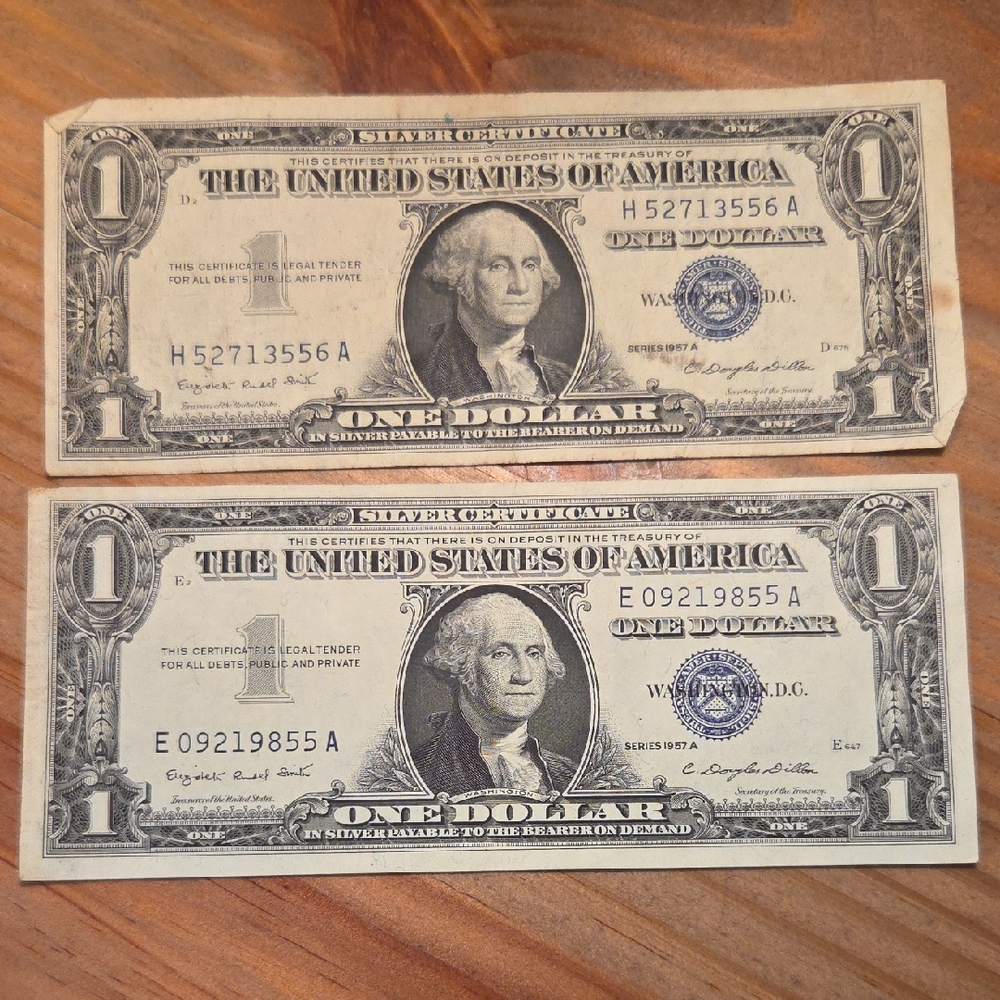 (2) Series 1957 A Vintage One Dollar Silver Certificates